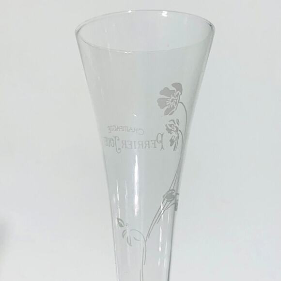 PERRIER JOUET (6) Champagne Flutes 9-3/4" White Floral Trumpet Etched VTG NIB - Picture 10 of 12